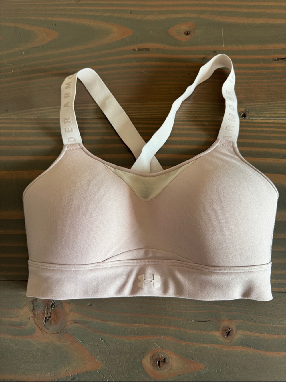 Under Armour Pale Pink Padded Sports Bra with Crisscross Straps